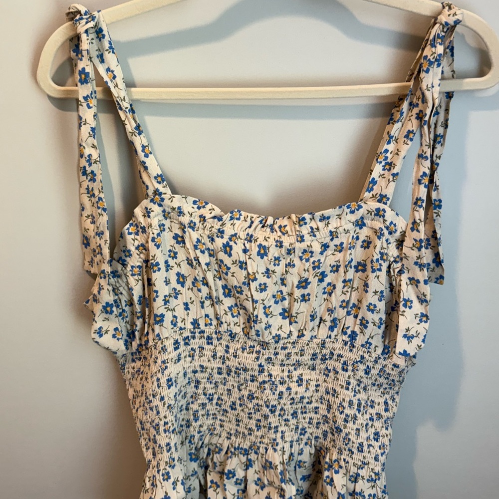 Elodie Cream Dress with Blue Floral Pattern
